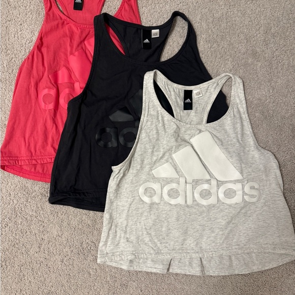 Adidas Women's Racerback Tank Tops - Red, Black, Gray - Picture 1 of 6